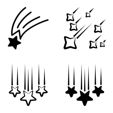 Yıldız Şelalesi Düz Simge Seti Beyaz Arkaplanda İzole Edildi