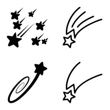 Yıldız Şelalesi Düz Simge Seti Beyaz Arkaplanda İzole Edildi