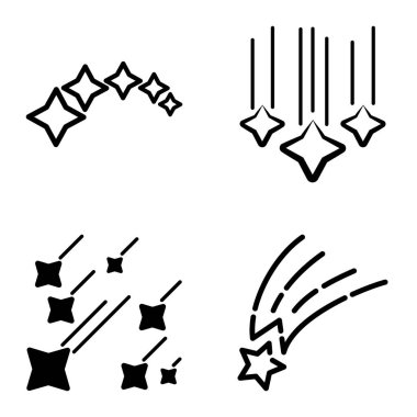 Yıldız Şelalesi Düz Simge Seti Beyaz Arkaplanda İzole Edildi