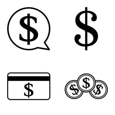 Dolar Düz Simgesi Seti Beyaz Arkaplanda İzole Edildi