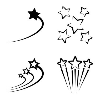 Yıldız Şelalesi Düz Simge Seti Beyaz Arkaplanda İzole Edildi