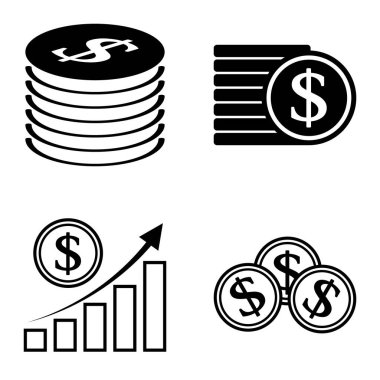Dolar Düz Simgesi Seti Beyaz Arkaplanda İzole Edildi