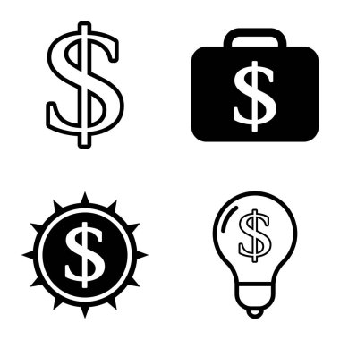 Dolar Düz Simgesi Seti Beyaz Arkaplanda İzole Edildi