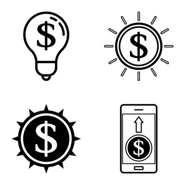 Dolar Düz Simgesi Seti Beyaz Arkaplanda İzole Edildi