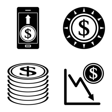 Dolar Düz Simgesi Seti Beyaz Arkaplanda İzole Edildi