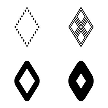 Rhombus Düz Simge Seti Beyaz Arkaplanda İzole Edildi