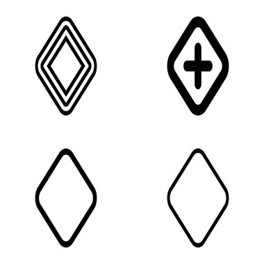 Rhombus Düz Simge Seti Beyaz Arkaplanda İzole Edildi