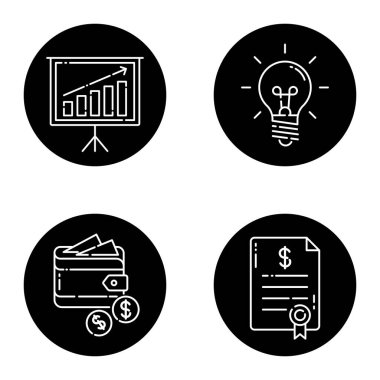 Business _ glyph Düz Simge Seti Beyaz Arkaplanda İzole Edildi