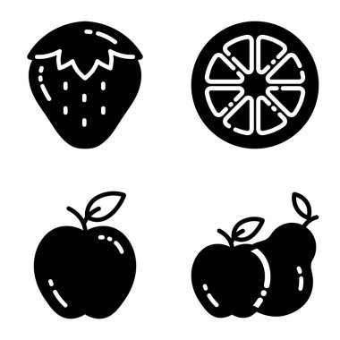 Meyveler _ glyph _ 2 Düz Simge Seti Beyaz Arkaplanda İzole Edildi