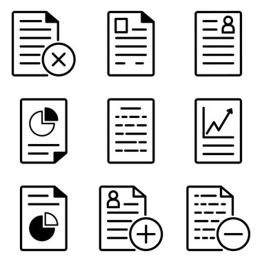 Dokümanlar Düz Simge Seti Beyaz Arkaplanda İzole Edildi