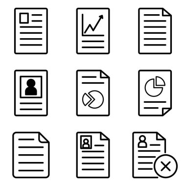 Dokümanlar Düz Simge Seti Beyaz Arkaplanda İzole Edildi