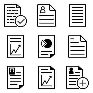 Dokümanlar Düz Simge Seti Beyaz Arkaplanda İzole Edildi