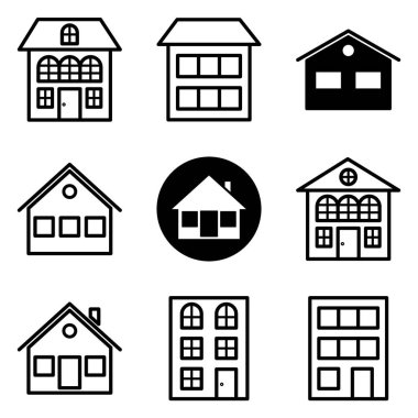 Ev Düz Simgesi Seti Beyaz Arkaplanda İzole Edildi