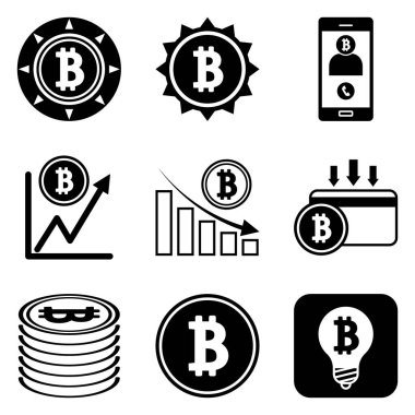 Bitcoin Düz Simge Seti Beyaz Arkaplanda İzole Edildi