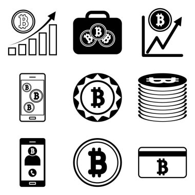 Bitcoin Düz Simge Seti Beyaz Arkaplanda İzole Edildi