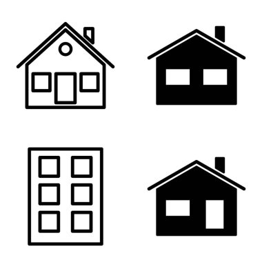 Düz Simge Seti Beyaz Arkaplanda Ayrı Tutulan Evler