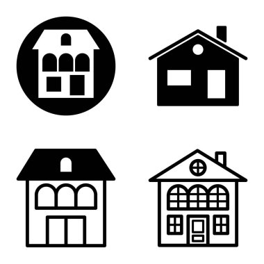 Düz Simge Seti Beyaz Arkaplanda Ayrı Tutulan Evler