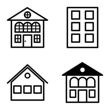 Düz Simge Seti Beyaz Arkaplanda Ayrı Tutulan Evler