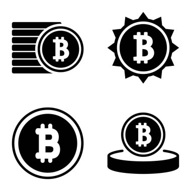 Bitcoins1-2 Düz Simge Seti Beyaz Arkaplanda İzole Edildi