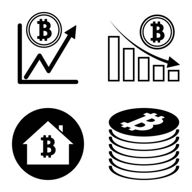 Bitcoins1-2 Düz Simge Seti Beyaz Arkaplanda İzole Edildi