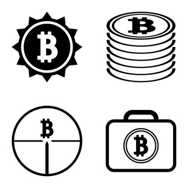 Bitcoins1-2 Düz Simge Seti Beyaz Arkaplanda İzole Edildi