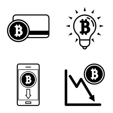 Bitcoins1-2 Düz Simge Seti Beyaz Arkaplanda İzole Edildi