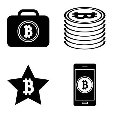 Bitcoins1-2 Düz Simge Seti Beyaz Arkaplanda İzole Edildi