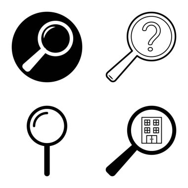 Büyüteçler Düz Simge Seti Beyaz Arkaplanda İzole Edildi