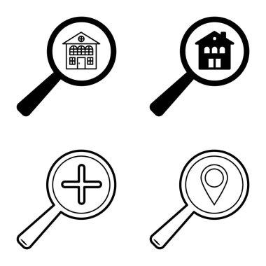 Büyüteçler Düz Simge Seti Beyaz Arkaplanda İzole Edildi