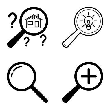 Büyüteçler Düz Simge Seti Beyaz Arkaplanda İzole Edildi