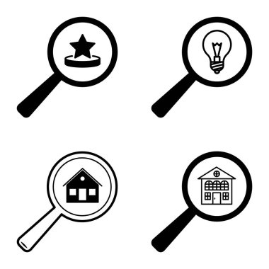 Büyüteçler Düz Simge Seti Beyaz Arkaplanda İzole Edildi