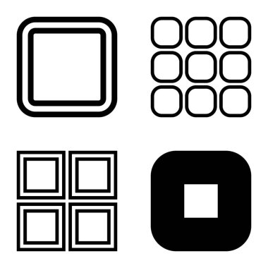 Kare Düz Simge Seti Beyaz Arkaplanda İzole Edildi