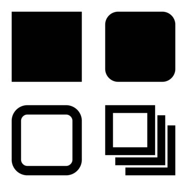 Kare Düz Simge Seti Beyaz Arkaplanda İzole Edildi