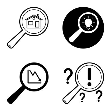 Büyüteçler Düz Simge Seti Beyaz Arkaplanda İzole Edildi