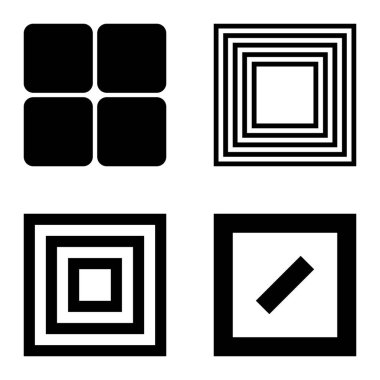 Kare Düz Simge Seti Beyaz Arkaplanda İzole Edildi