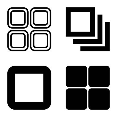 Kare Düz Simge Seti Beyaz Arkaplanda İzole Edildi