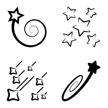 Yıldız Şelalesi Düz Simge Seti Beyaz Arkaplanda İzole Edildi