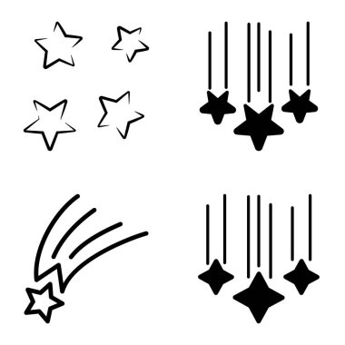 Yıldız Şelalesi Düz Simge Seti Beyaz Arkaplanda İzole Edildi