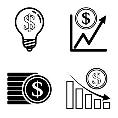 Dolar Düz Simgesi Seti Beyaz Arkaplanda İzole Edildi