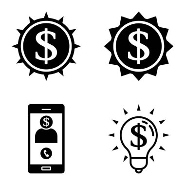 Dolar Düz Simgesi Seti Beyaz Arkaplanda İzole Edildi