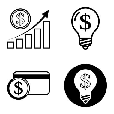 Dolar Düz Simgesi Seti Beyaz Arkaplanda İzole Edildi