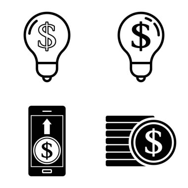 Dolar Düz Simgesi Seti Beyaz Arkaplanda İzole Edildi