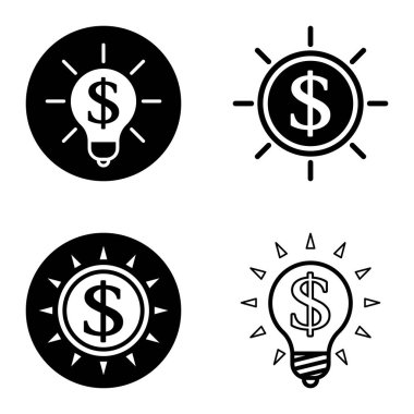 Dolar Düz Simgesi Seti Beyaz Arkaplanda İzole Edildi