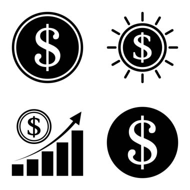 Dolar Düz Simgesi Seti Beyaz Arkaplanda İzole Edildi