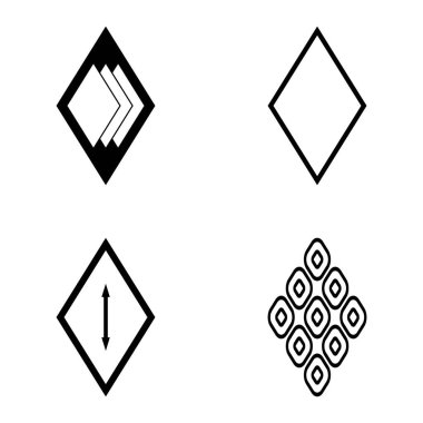 Rhombus Düz Simge Seti Beyaz Arkaplanda İzole Edildi