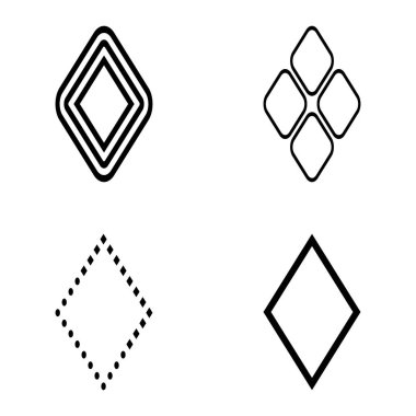 Rhombus Düz Simge Seti Beyaz Arkaplanda İzole Edildi