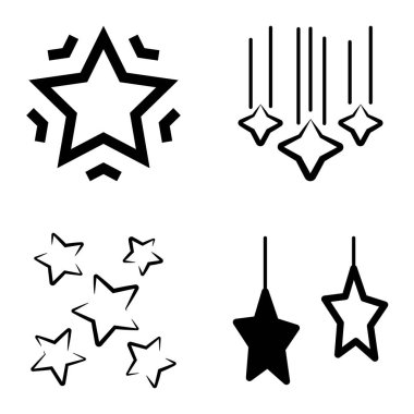 Yıldız1-2 Yıldız Şelalesi Düz Simge Seti Beyaz Arkaplanda İzole Edildi