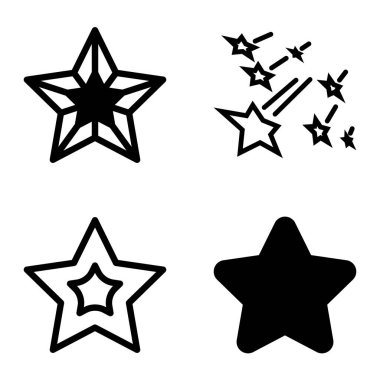 Yıldız1-2 Yıldız Şelalesi Düz Simge Seti Beyaz Arkaplanda İzole Edildi