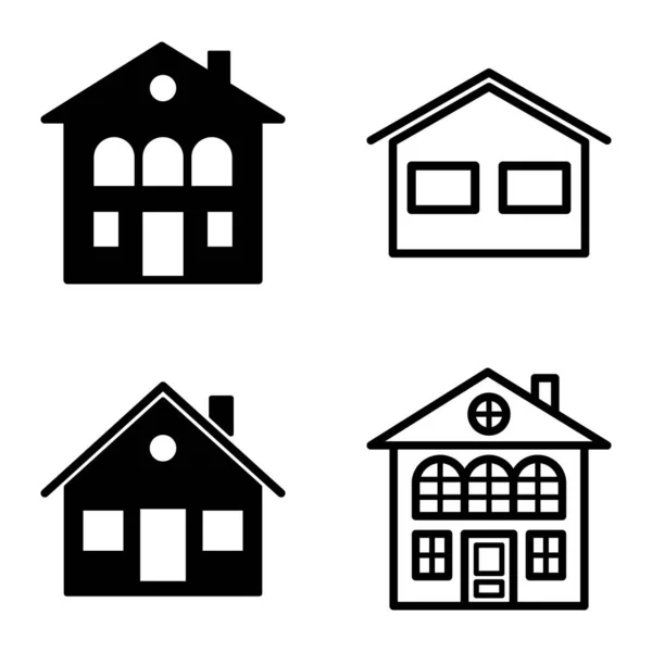 Huizen Flat Icon Set Geïsoleerd Witte Achtergrond — Stockvector