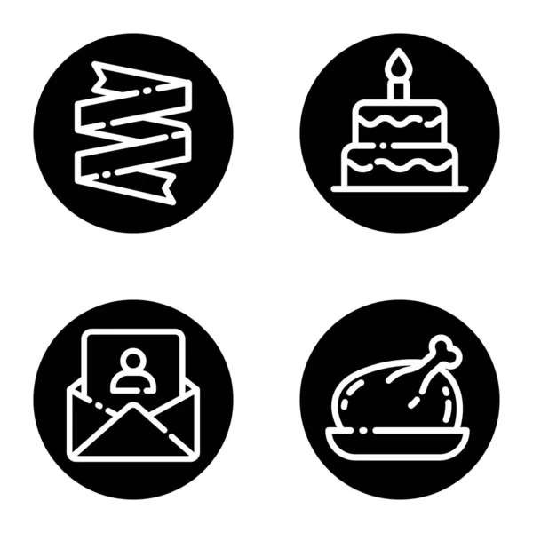 Celebration Glyph Flat Icon Set Isoliert Auf Weißem Hintergrund — Stockvektor
